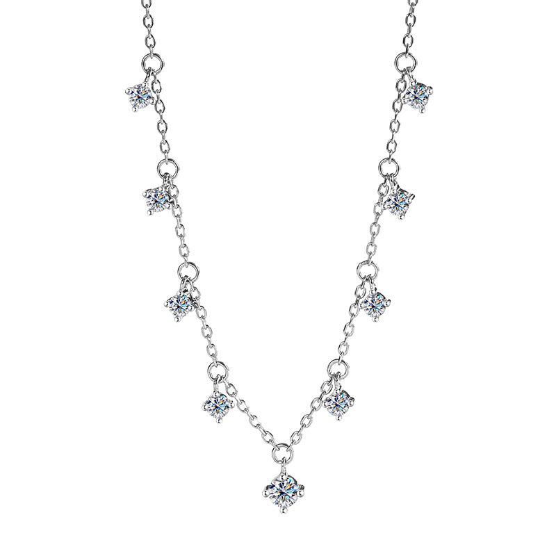Classic French Tassel Designed 1.1 Carat Moissanite Diamond Necklace set in 925 Silver (GRA)