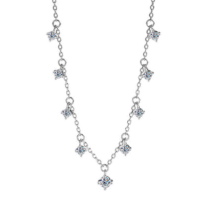 Classic French Tassel 1.1 Carat Moissanite Necklace set in Platinum Plated 925 Silver (GRA) Capella Jewellery