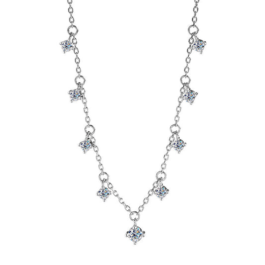 Classic French Tassel 1.1 Carat Moissanite Diamond Necklace set in Platinum Plated 925 Silver (GRA)