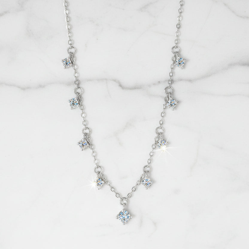 Classic French Tassel Designed 1.1 Carat Moissanite Diamond Necklace set in 925 Silver (GRA)
