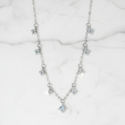 Classic French Tassel 1.1 Carat Moissanite Necklace set in Platinum Plated 925 Silver (GRA) Capella Jewellery