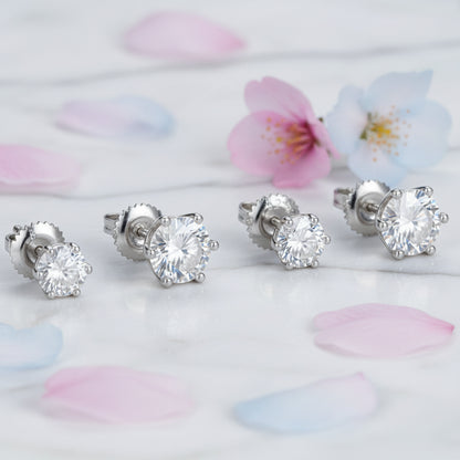 French Classic Six-Claw 4 Carat Moissanite Earrings set in Platinum Plated 925 Silver (GRA) Capella Reya pic 4