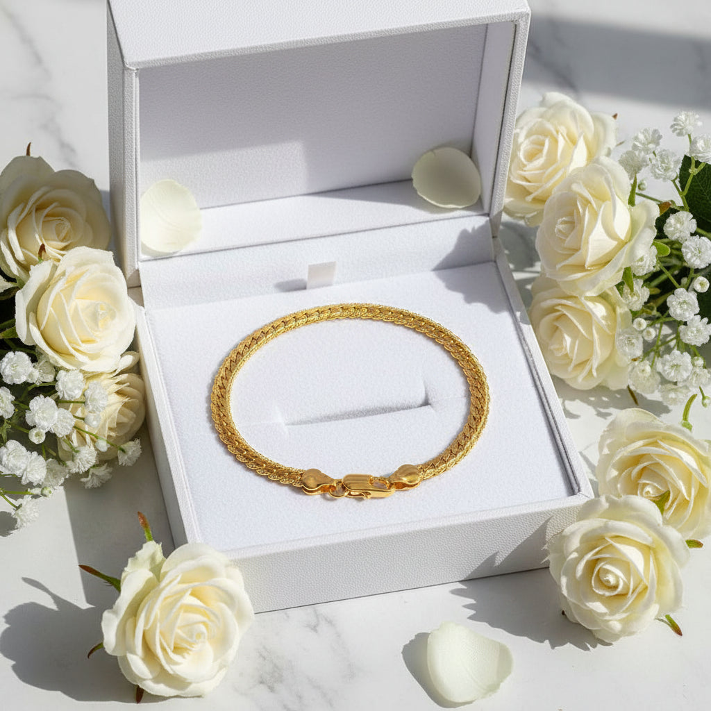Classic Italian Inspired 5mm Side Chain Design Matching Necklace and Bracelet set in 18K Gold Plating Capella Jewellery
