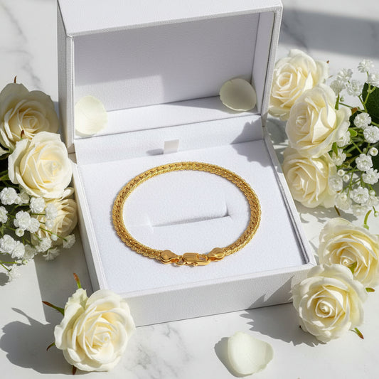 Classic Italian Inspired 5mm Side Chain Design Matching Necklace and Bracelet set in 18K Gold Plating