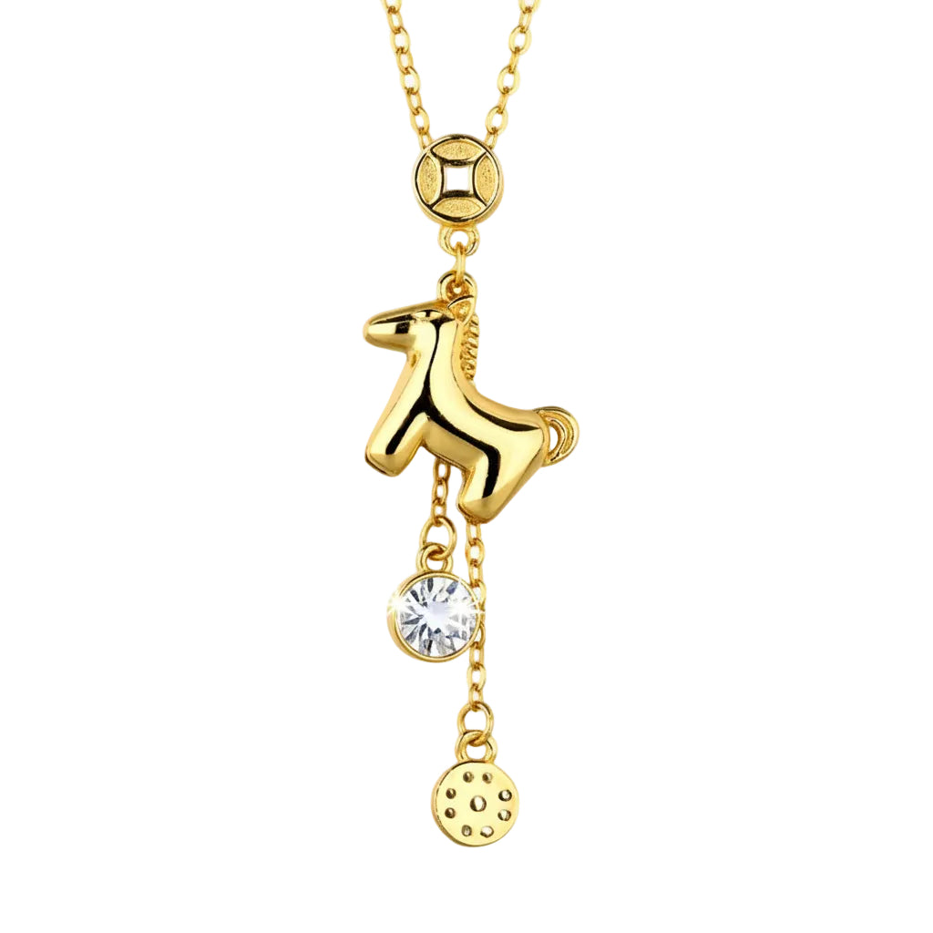 Lucky Pony Natural Zircon Gemstone Necklace set in 18K Gold Plated 925 Sterling Silver