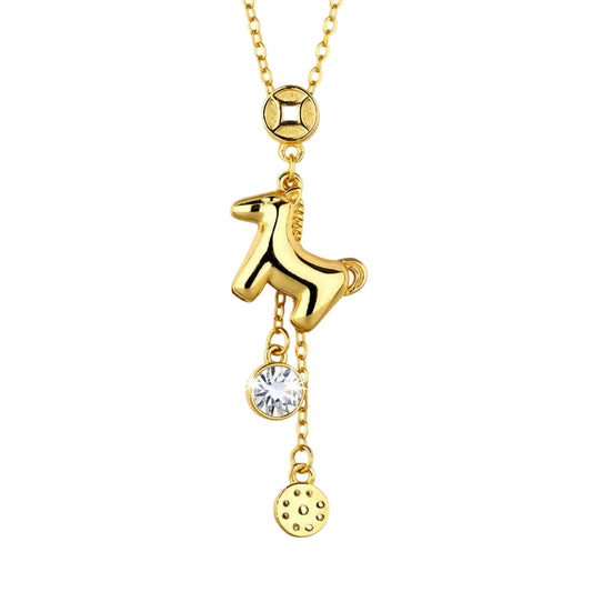 Italian Lucky Pony Natural Zircon Gemstone Necklace set in 18K Gold Plated 925 Sterling Silver