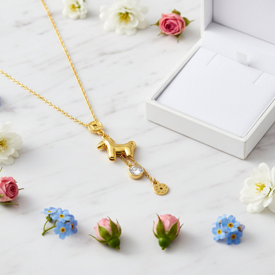 Lucky Pony Natural Zircon Gemstone Necklace set in 18K Gold Plated 925 Sterling Silver