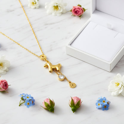Italian Lucky Pony Natural Zircon Gemstone Necklace set in 18K Gold Plated 925 Sterling Silver Capella Jewellery