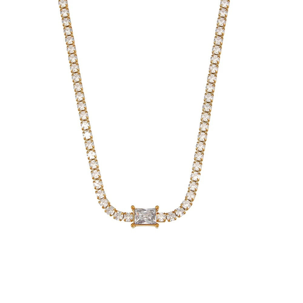 18K Gold Plated Square Zircon Tennis Chain Bracelet Necklace