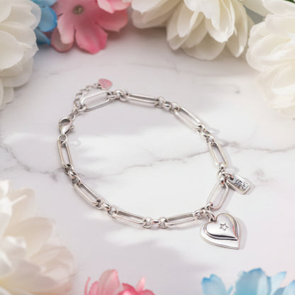 European Loving Heart Paper Clip Chain Bracelet set in Premium 925 Sterling Silver Capella Jewellery