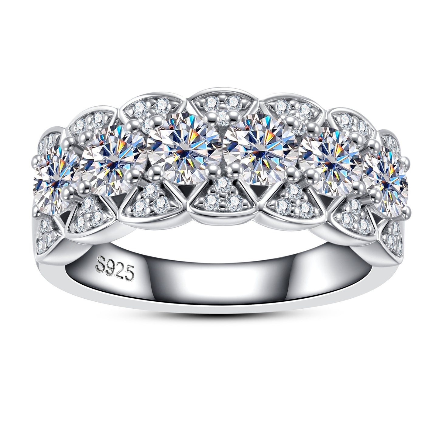French Half Eternity Ring 2 Carat Moissanite set in 18K White Gold Plated 925 Silver (GRA) Capella Jewellery