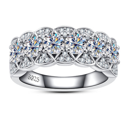 French Half Eternity Ring 2 Carat Moissanite set in 18K White Gold Plated 925 Silver (GRA) Capella Jewellery