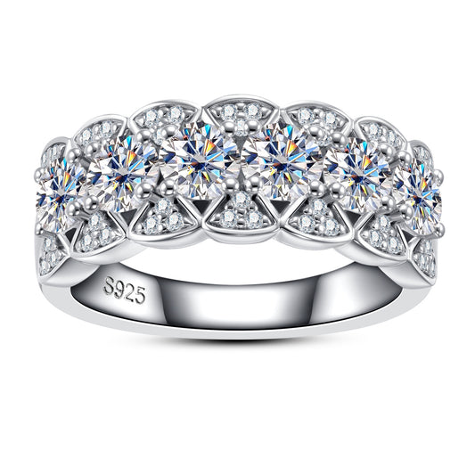 French Half Eternity Ring 2 Carat Moissanite Diamond set in 18K White Gold Plated 925 Silver (GRA)