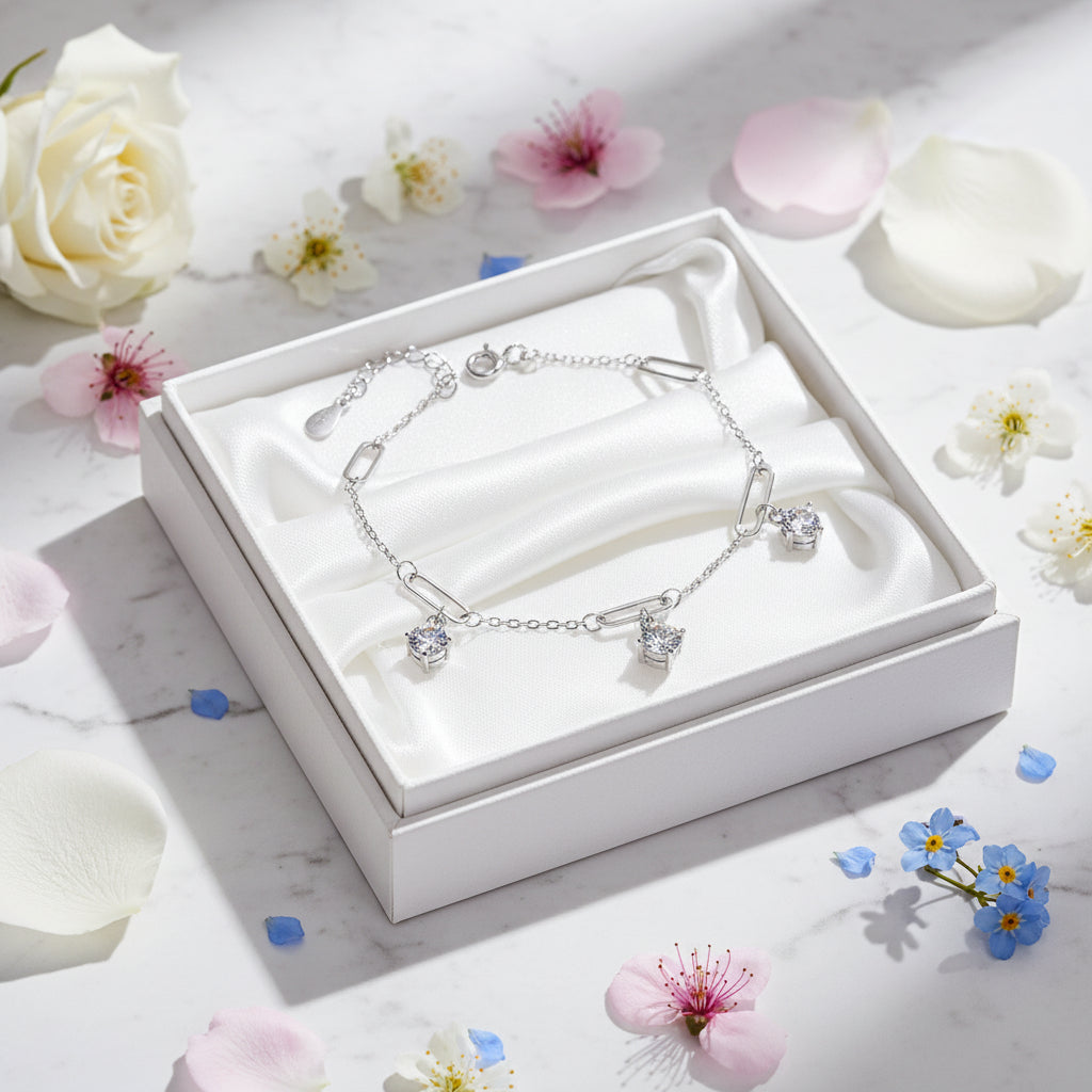 Korean Style Niche 1.5 Carat Moissanite Diamond Bracelet set in Platinum Gold 925 Silver (GRA)