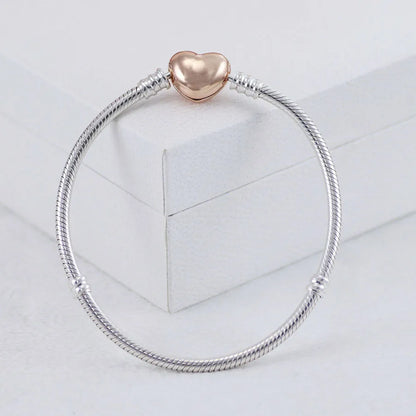 European Heart Buckle Snake Bone Bangle Bracelet set in 18K white Gold Plated 925 Sterling Silver Capella Jewellery