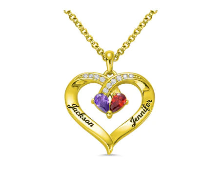 Personalised Heart-Shaped Gemstone Necklace for Couples
