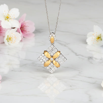 Japanese 32 Micro Inlaid Moissanite Pendant set in 18K White Gold Plated 925 Silver (GRA) Capella Jewellery