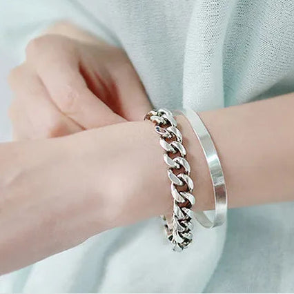 European Vintage Pure Silver Wide Face Bangle set in 18K White Gold Plated 925 Sterling Silver Capella Jewellery