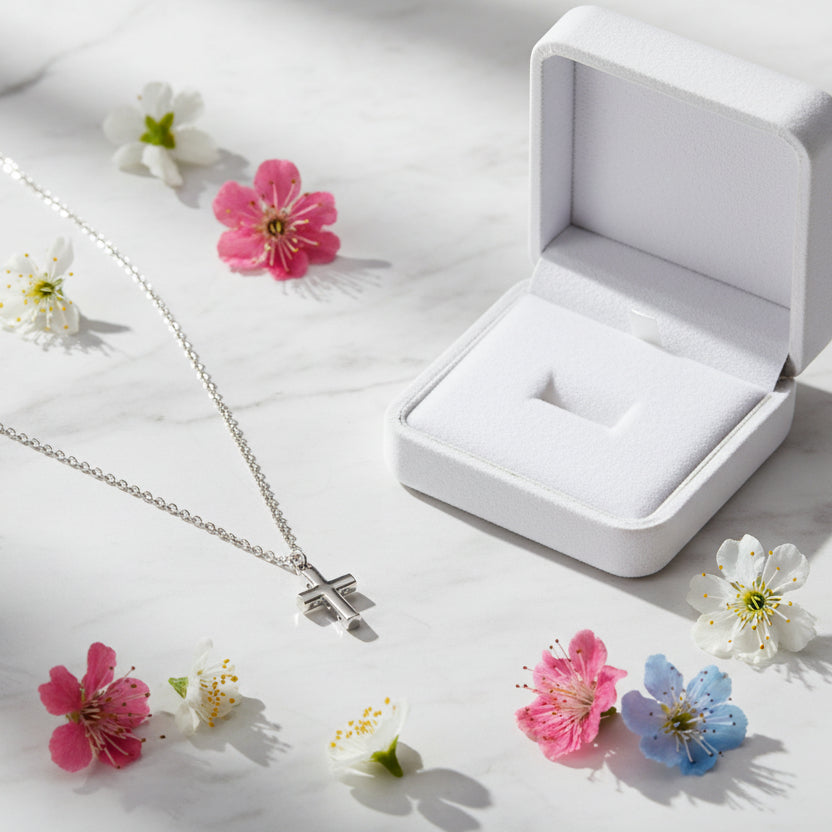 Holy Christian Cross Micro Moissanite Diamond Pendant set in Platinum Plated 925 Silver (GRA)
