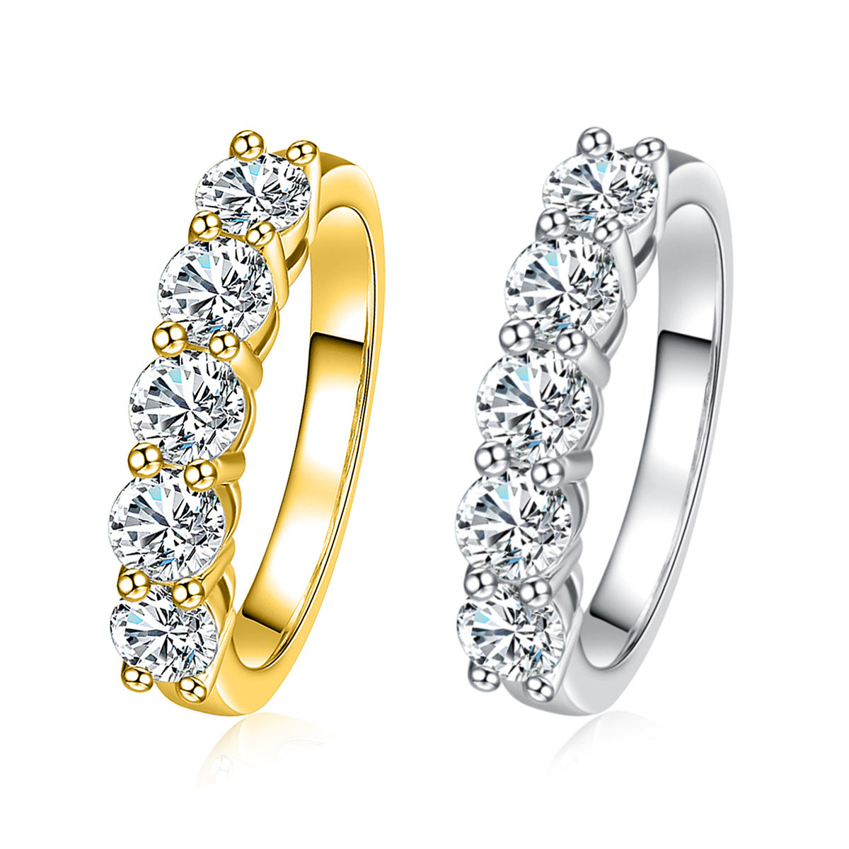 Eternity Five Row 1.5 Carat Moissanite Diamond Ring set in 18K White Gold Plated 925 Silver (GRA)