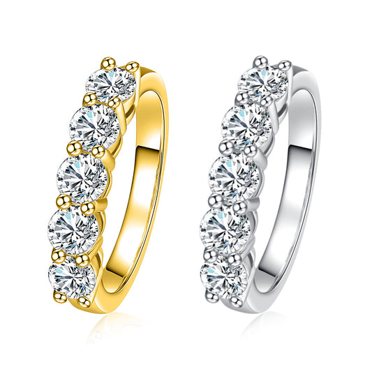 Eternity Five Row 1.5 Carat Moissanite Diamond Ring set in 18K White Gold Plated 925 Silver (GRA)