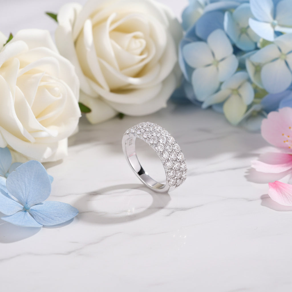 31 French Pavé 1.8 Carat Moissanite Diamond Ring in 18K White Gold Plated 925 Silver (GRA)