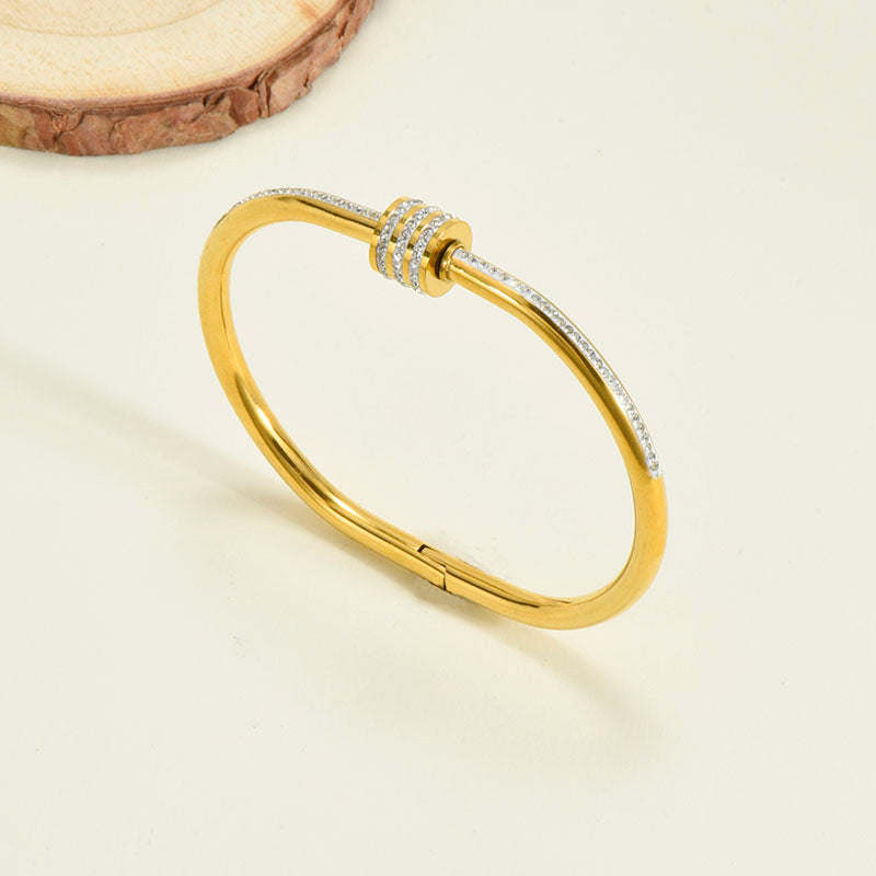 18K Gold Plated Bracelet with Diamond in Beautiful Geometric Korean Style