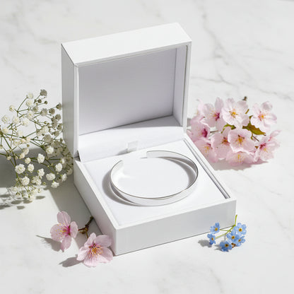 European Vintage Pure Silver Wide Face Bangle set in 18K White Gold Plated 925 Sterling Silver Capella Jewellery