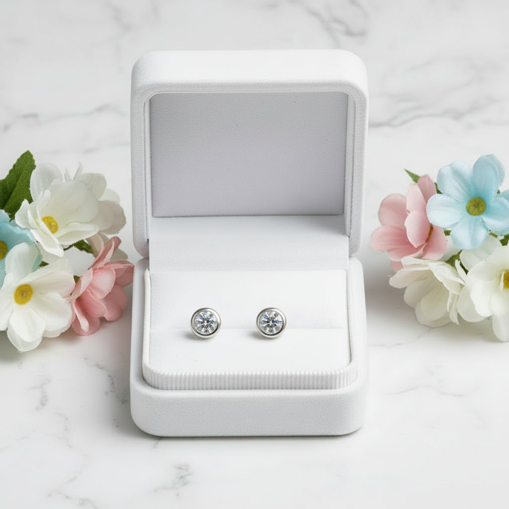 European Round Design 2 Carat Moissanite Diamond Earrings set in 925 Sterling Silver (GRA)