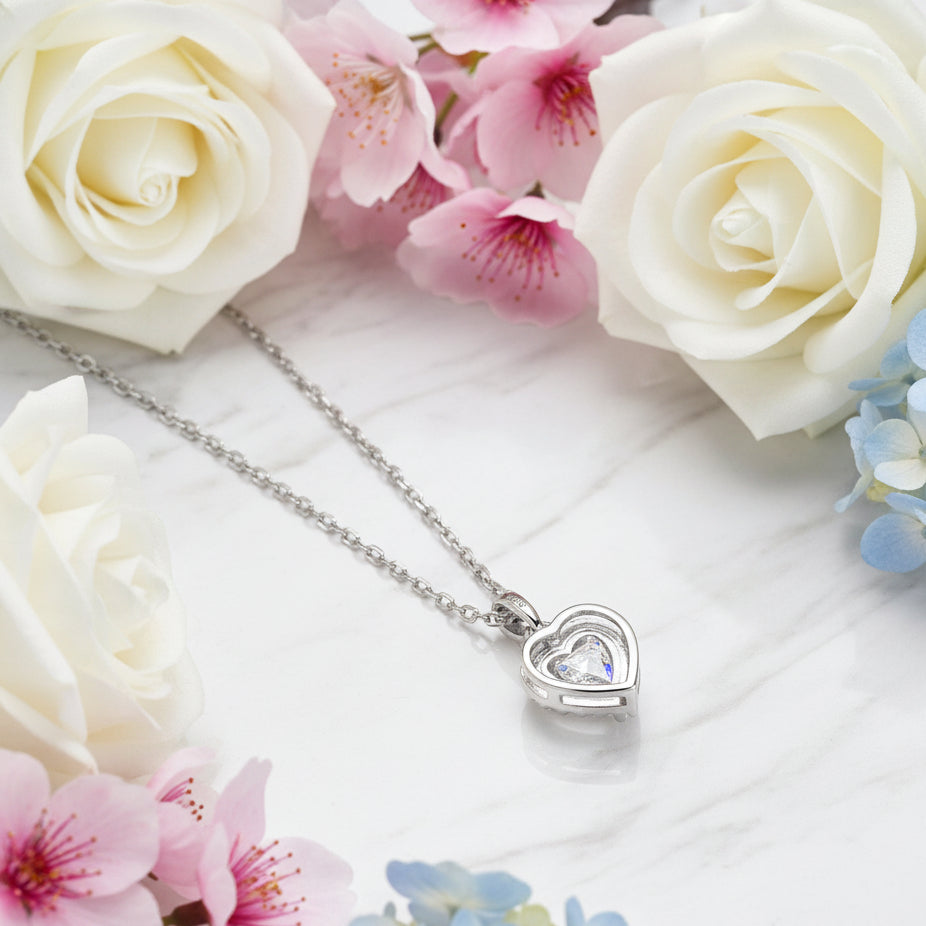 Exquisite French Heart Design 1 Carat Moissanite Diamond Pendant set in 925 Silver (GRA)