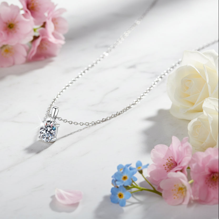 Oval Four Claw Design 1 Carat Moissanite Diamond Pendant set in 925 Sterling Silver  (GRA)