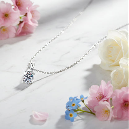 Italian Oval Four-Claw Design 1 Carat Moissanite Pendant set in Platinum Plated 925 Silver (GRA) Capella Jewellery
