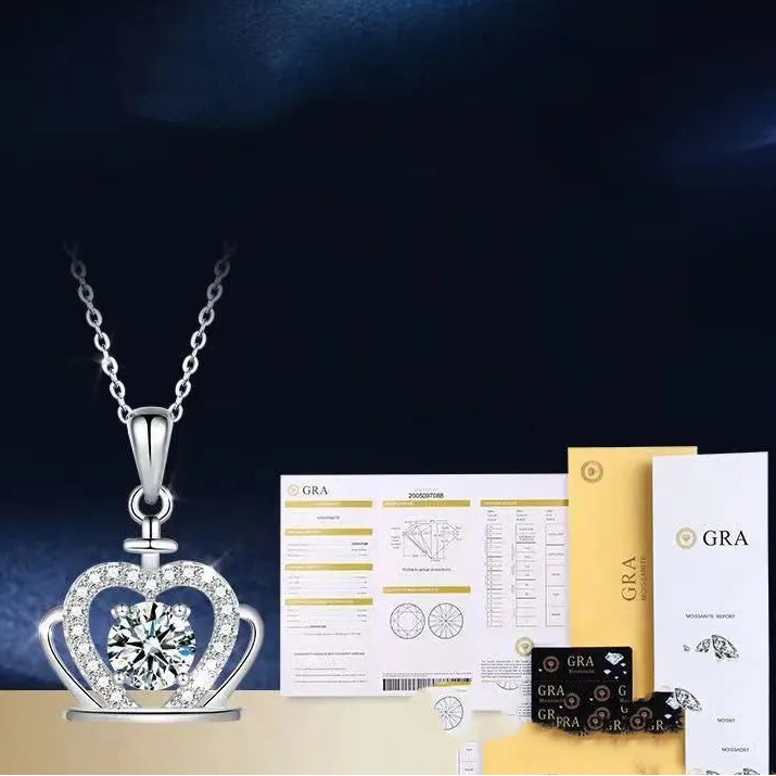 Royal Heart Crown 1 Carat Moissanite Necklace set in Platinum Plated 925 Silver (GRA) Capella Jewellery