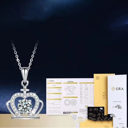 Royal Heart Crown 1 Carat Moissanite Necklace set in Platinum Plated 925 Silver (GRA) Capella Jewellery