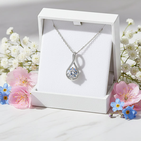 French Angels Teardrop 2 Carat Moissanite Diamond Necklace in 18K White Gold Plated 925 Silver (GRA)