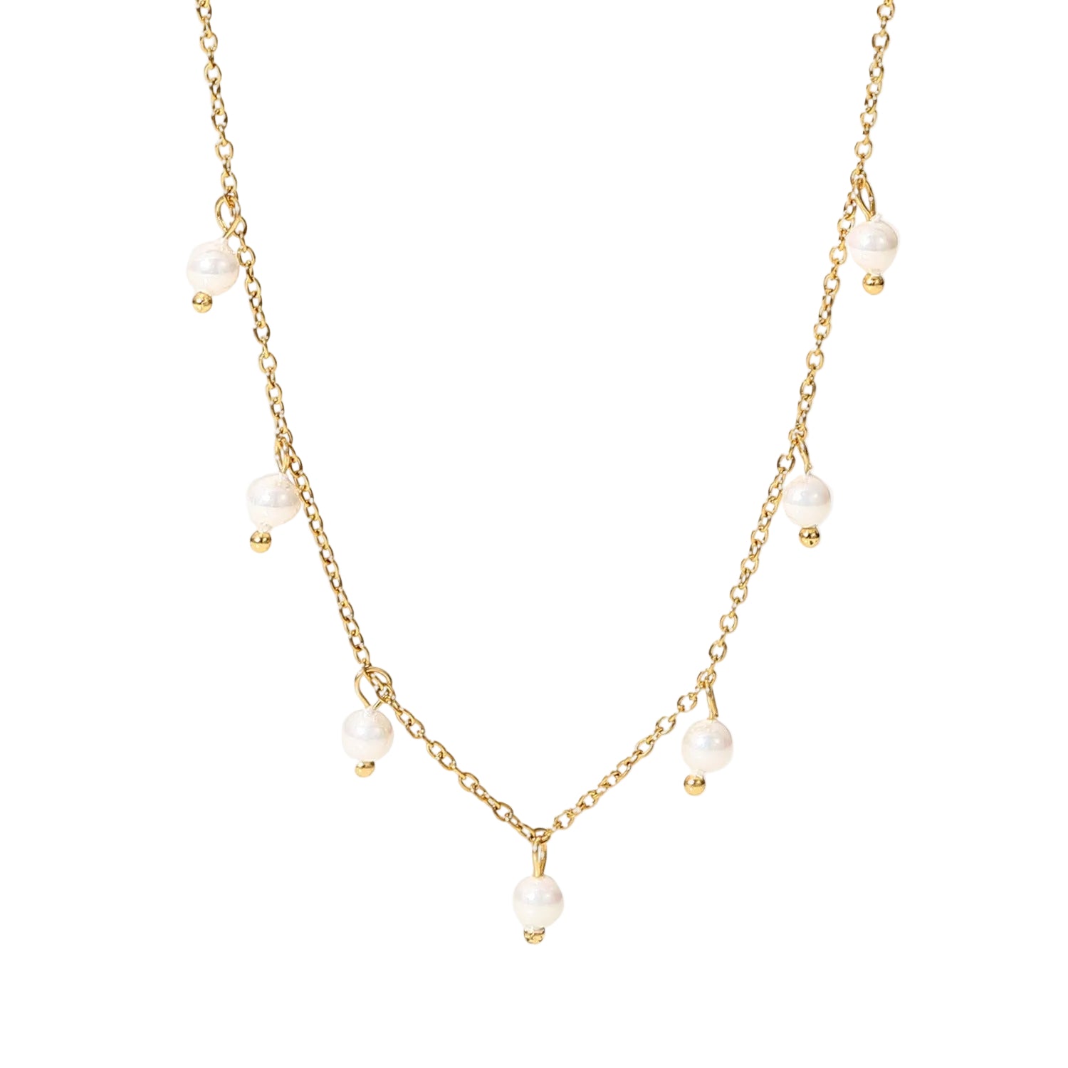 Italian Design Elegant Style Fresh Pearl Tassel Necklace set in 18K Gold Plating