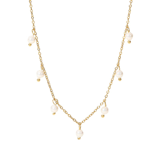 Elegant Italian Design Imitation Pearl Tassel Necklace set in 18K Gold Plating