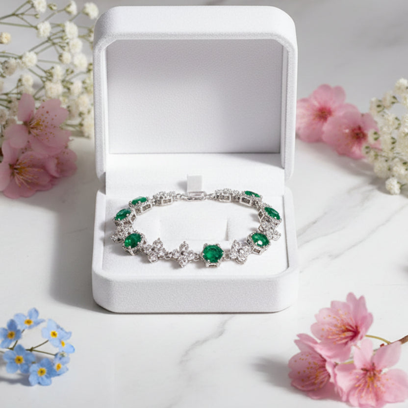 Stars and Flowers Inlaid Natural Zircon Gemstone Bracelet set in Platinum Plating