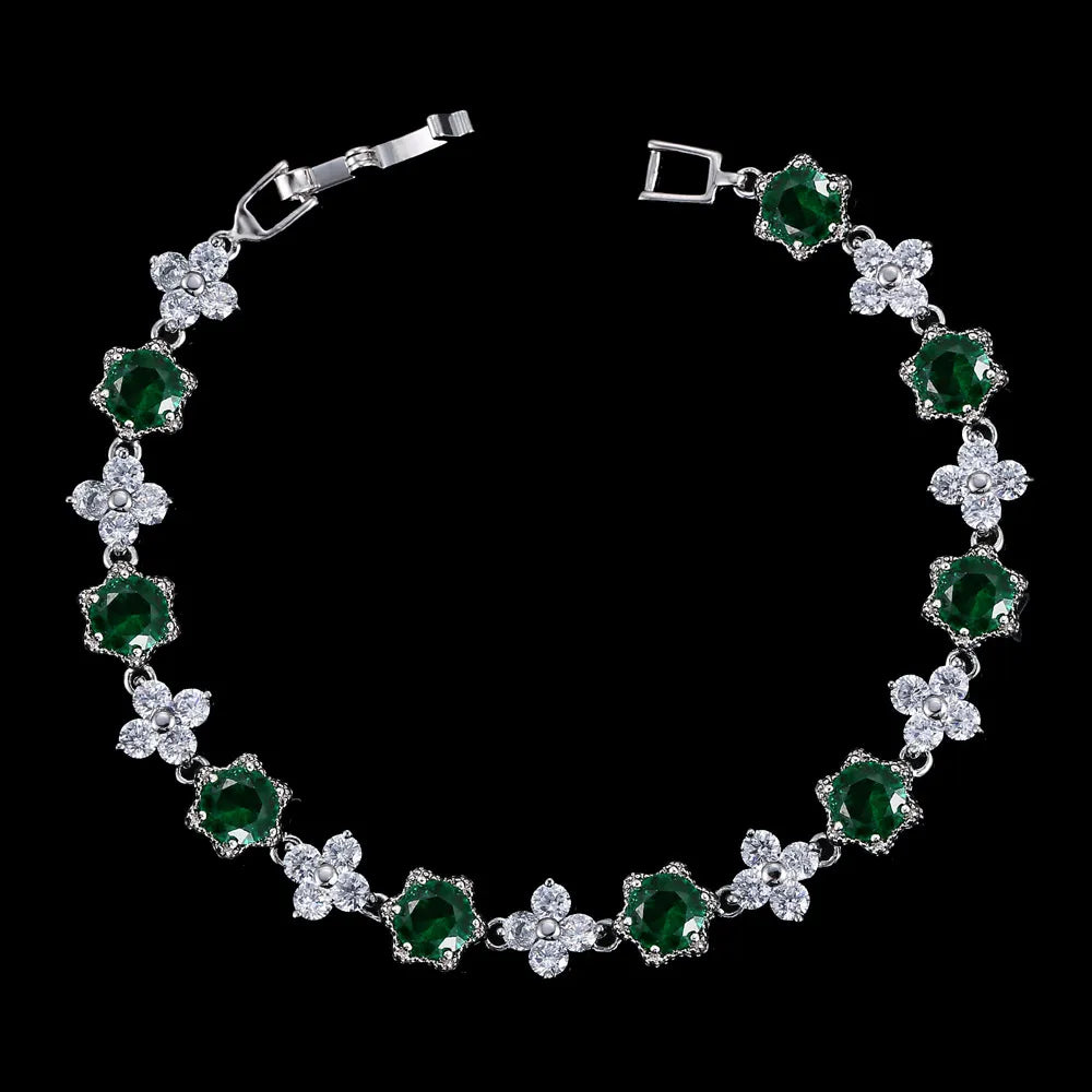 European Stars and Flowers Inlaid Natural Zircon Gemstone Bracelet set in Platinum Plating Capella Jewellery