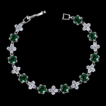 European Stars and Flowers Inlaid Natural Zircon Gemstone Bracelet set in Platinum Plating Capella Jewellery