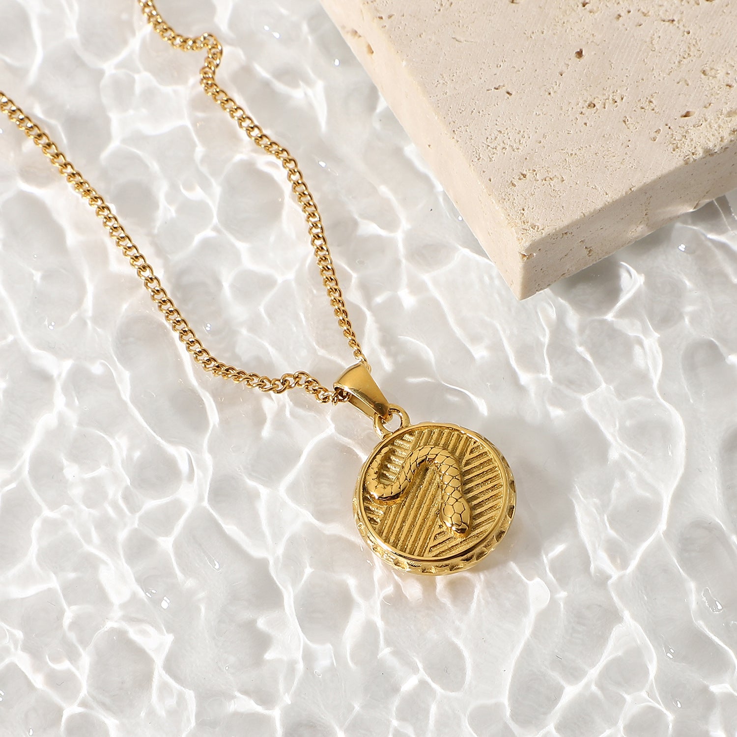 18K Gold Plated Snake Coin Pendant Necklace