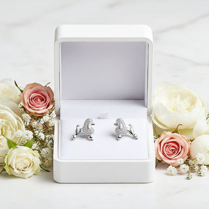French Mini Poodle Design Micro Natural Zircon Gemstone Earrings set in Platinum 925 Silver Capella Jewellery