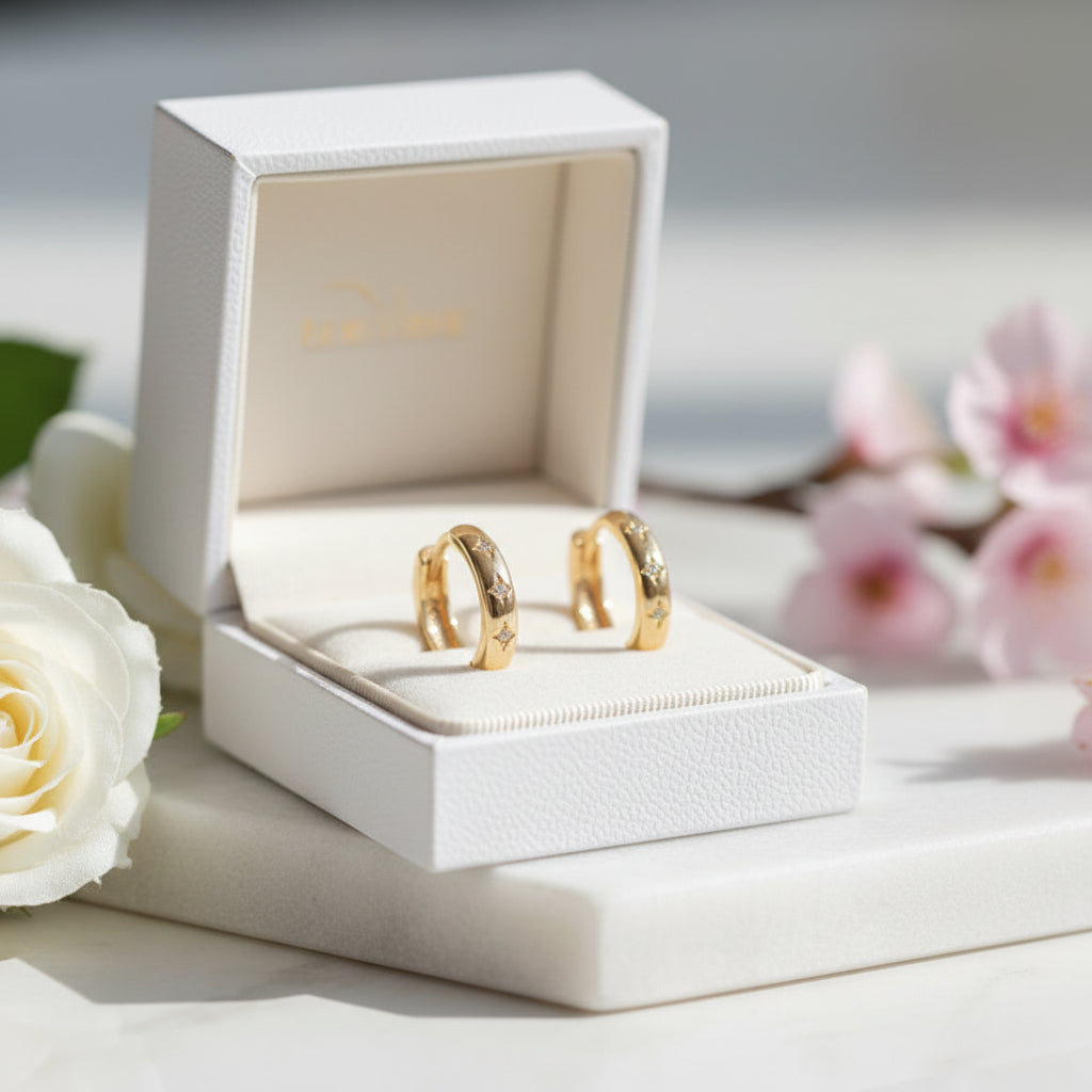 Beautiful Starry Sky Micro Natural Zircon Gemstone Earrings set in 18K Gold Plated 925 Silver