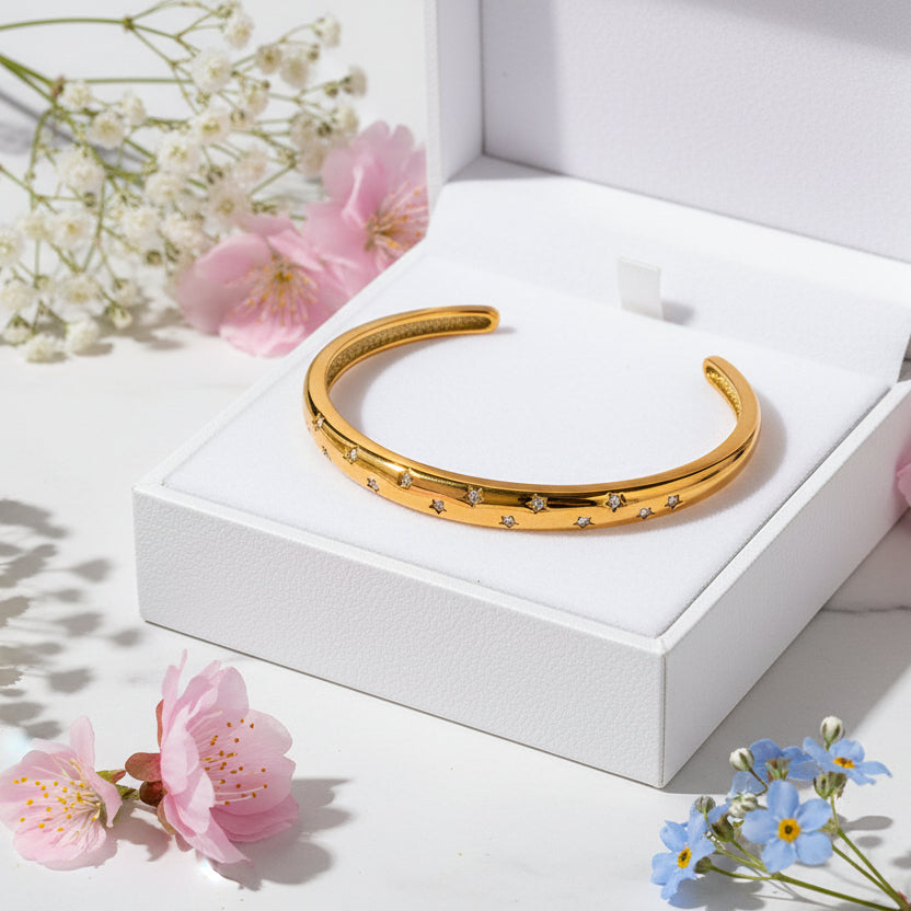 Geometry Inspired Star Pattern Natural Zircon Gemstones Bracelet set in 18K Gold Plating