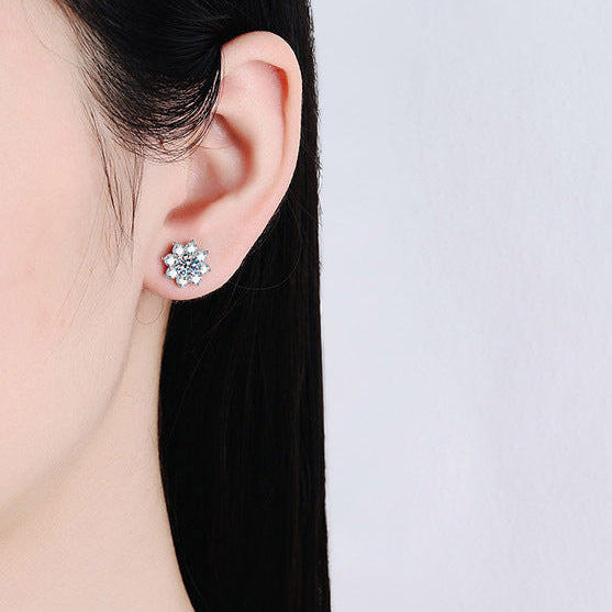 Beijing Snowflake 2 Carat Moissanite Diamond Earrings set in Platinum Plated 925 Silver (GRA)