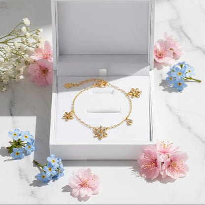 Little Summer Flowers Moissanite Bracelet set in Platinum Plated 925 Silver (GRA) Capella Jewellery
