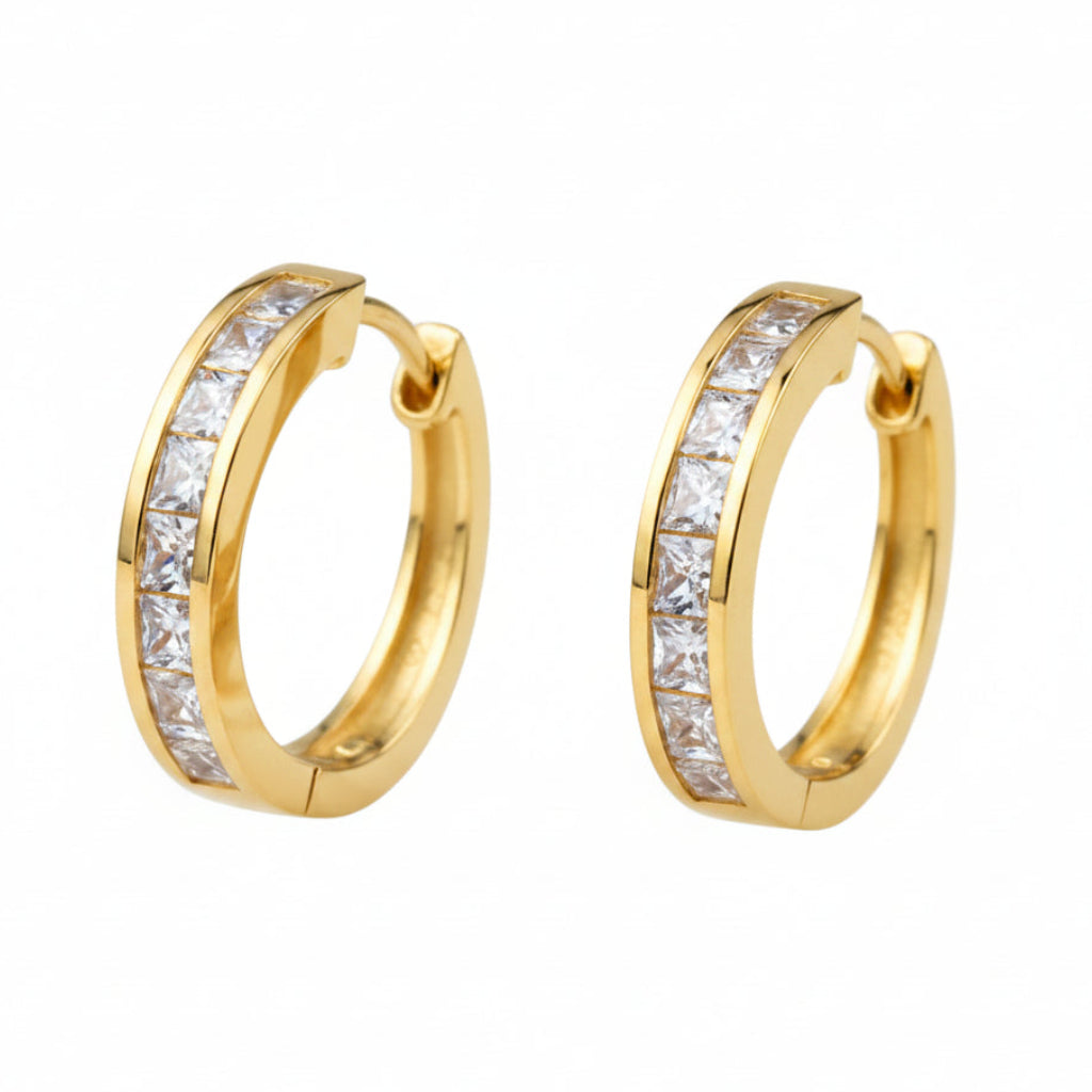Modern Hoop Natural Zircon Gemstone Earrings set in 18K Gold Plated 925 Sterling Silver