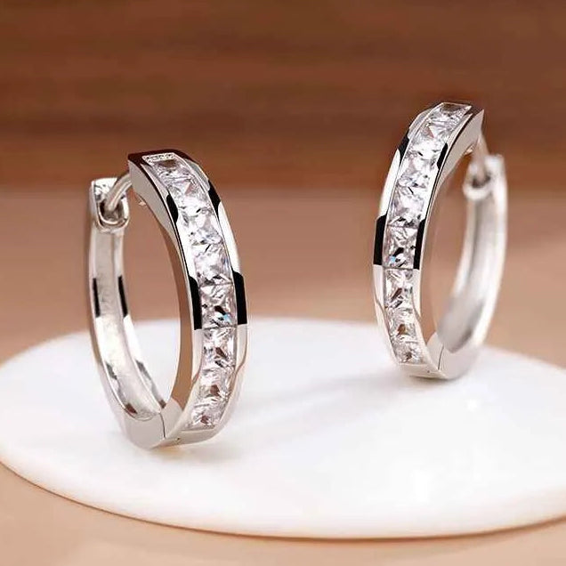 Modern Hoop Natural Zircon Gemstone Earrings set in 18K Gold Plated 925 Sterling Silver