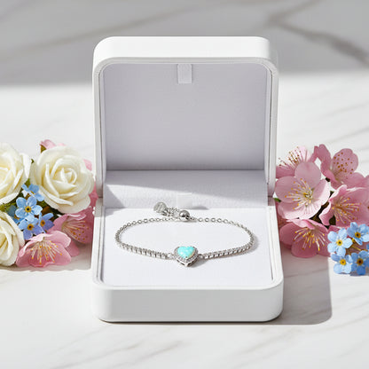 European Turquoise Heart Natural Zircon Gemstone Bracelet set in 18K White Gold Plated 925 Silver Capella Jewellery