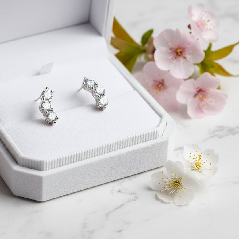 Elegant Three Stars 1.2 Carat Moissanite Diamond Earrings set in Platinum Plated 925 Silver (GRA)